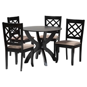 Baxton Studio Savina Modern Sand Fabric and Dark Brown Wood 5-Piece Dining Set